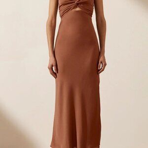 Shona Joy Luxe Twist Front Sleeveless Midi Dress - Mocha US6